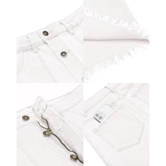 Women's Casual Mid Rise Button Down Frayed Raw Hem Denim Jean Midi Skirt - Picture 7 of 9